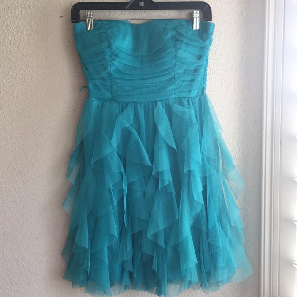 Strapless Turquoise Ruffle Dress